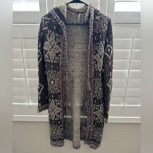 Free People Black and Gray Hooded Cardigan